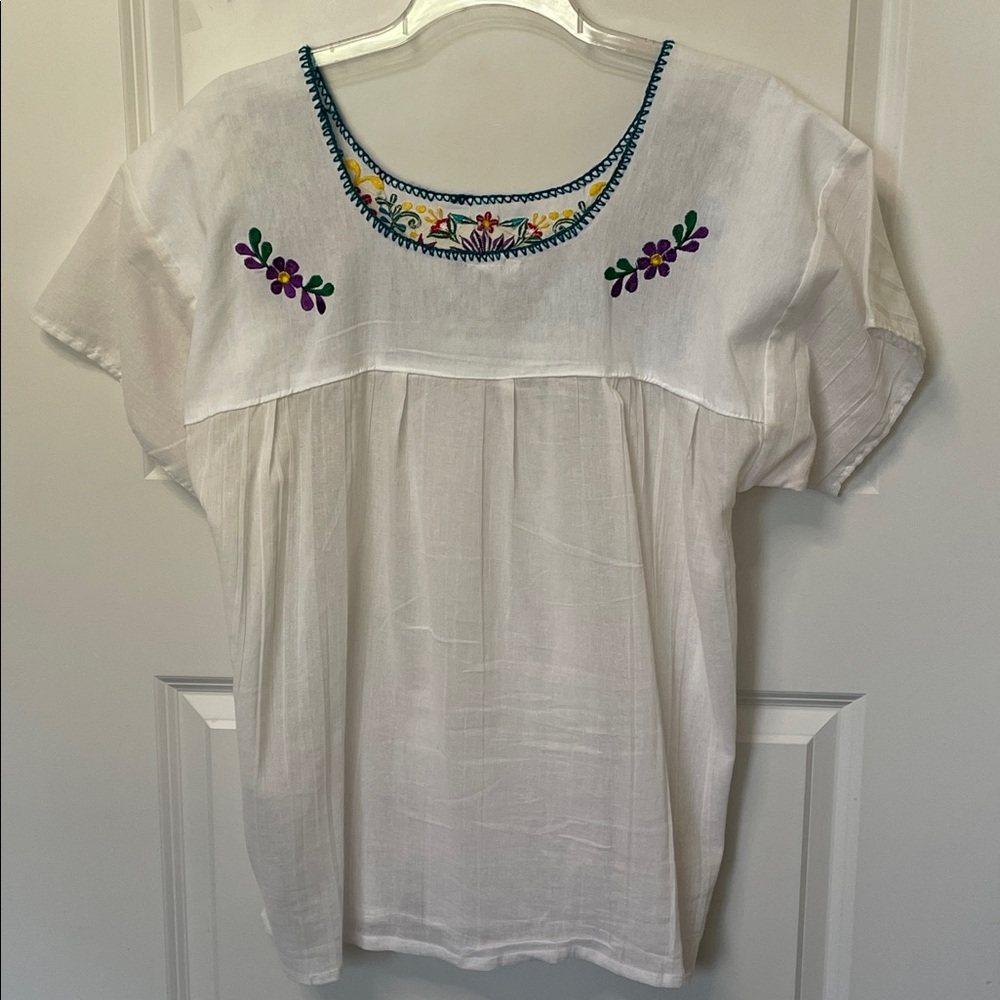 Mexican Embroidered Blousey Top Large - Picture 3 of 6